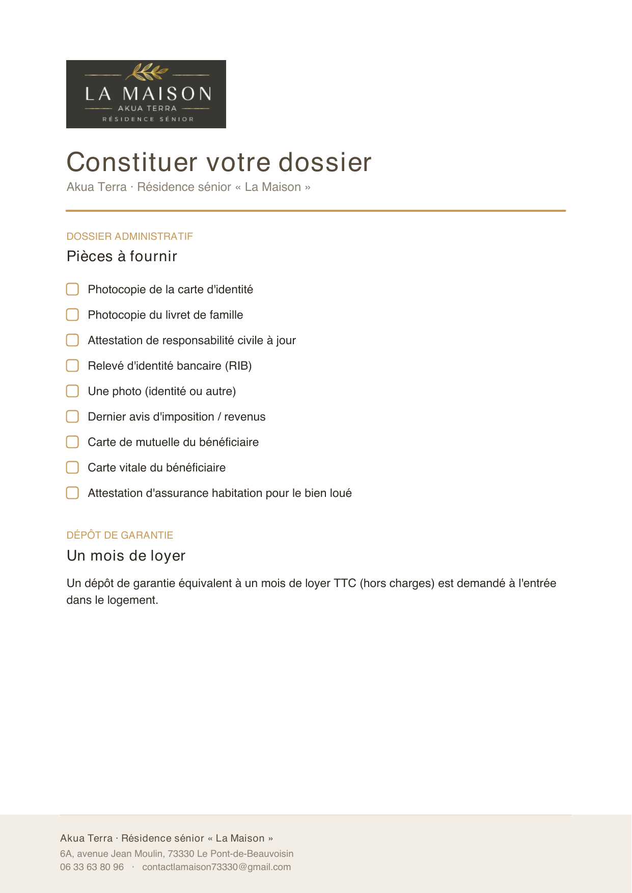 Aperçu de la liste des pièces à fournir